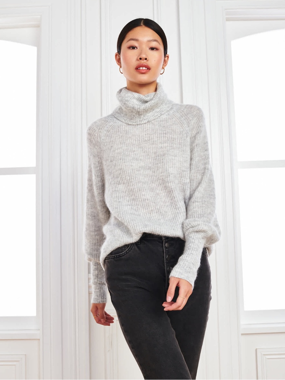 Quince Light Gray Ribbed Baby Alpaca-Wool Turtleneck XL